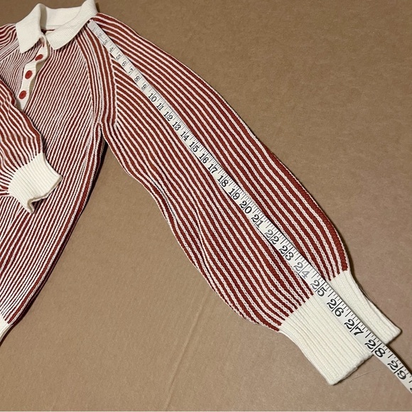 Vince Camuto contrasting ribbed knit henley pullover sweater, red and cream,sz M - Picture 5 of 13